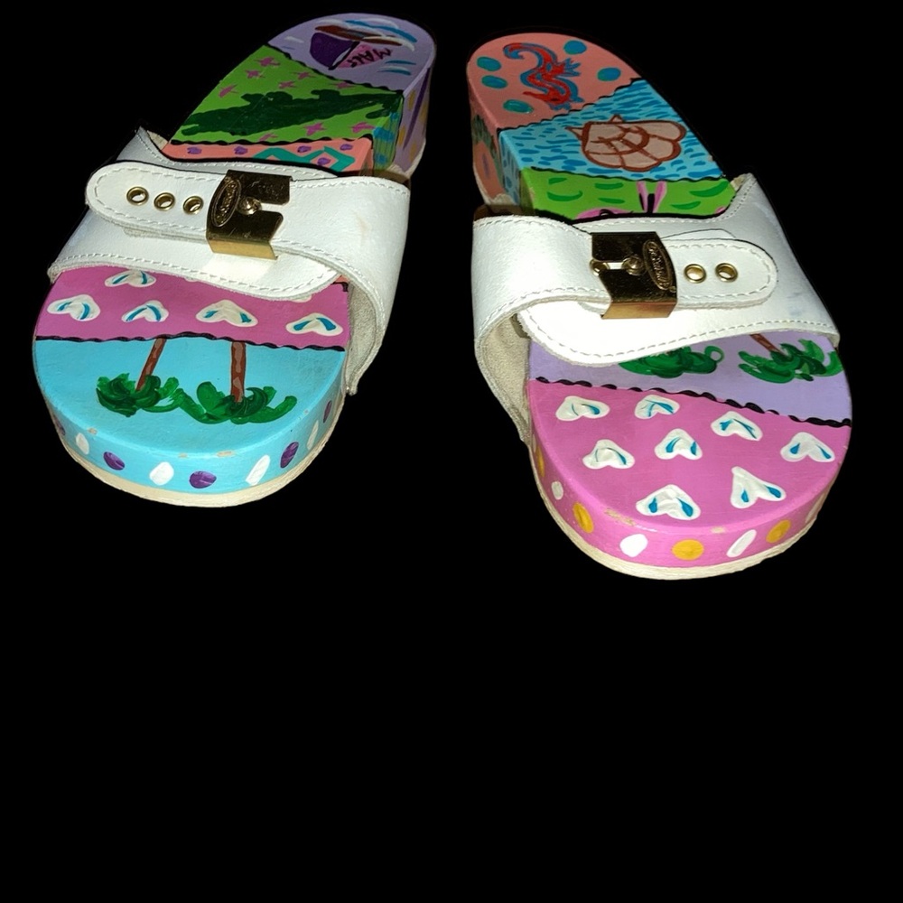 Dr Scholls Custom Hand Painted Sandals Beachy Seaside Motif. Size 8 - Picture 3 of 4